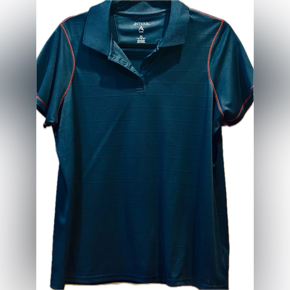 Antigua Women’s XL Navy Polo Shirt Red Trim Performance Golf Casual Short Sleeve